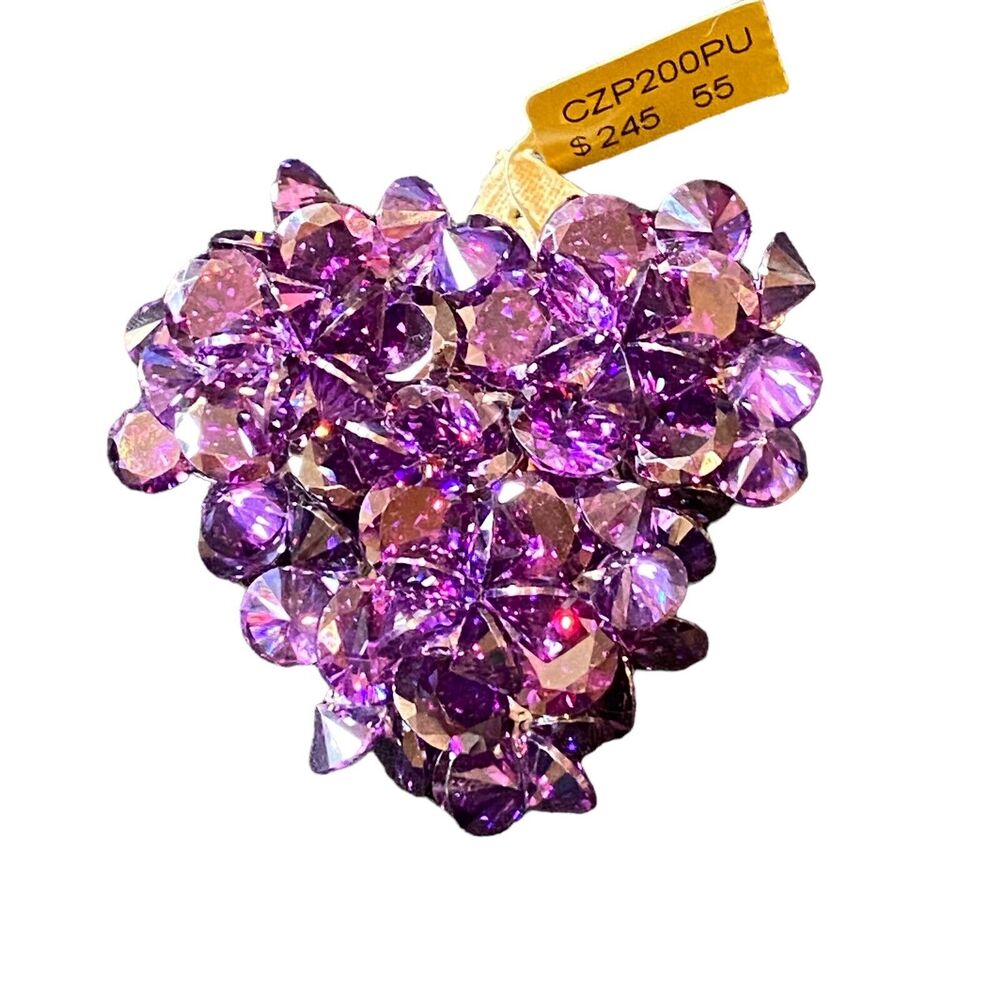 VINTAGE LEE ANGEL Brooch Statement stunning Purple Crystal Heart Pin $245 NWT